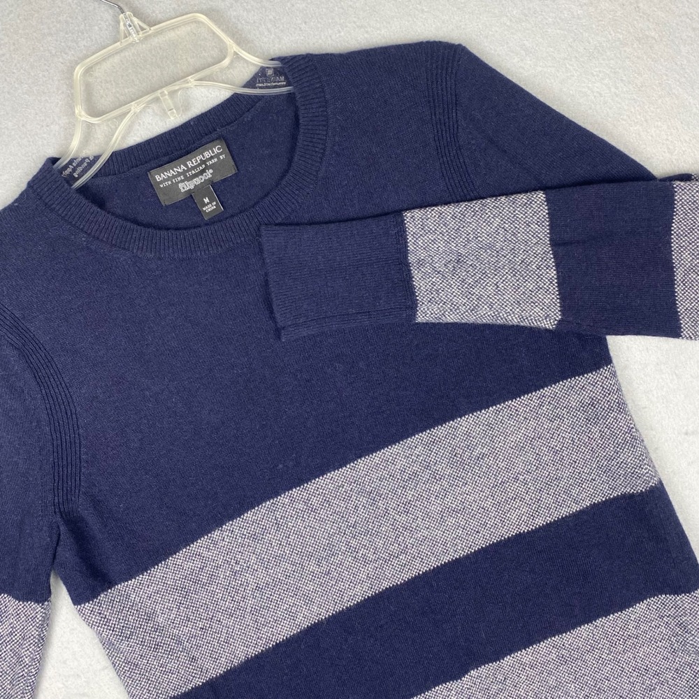 Banana Republic Merino Cashmere Sweater Navy Gray Filpucci Italian Yarn M Stripe